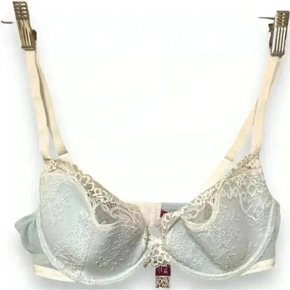 Adore Me NWT 36D Baby Blue and White Lace Evelyn Unlined Demi Bra Natural Shape - Picture 11 of 11